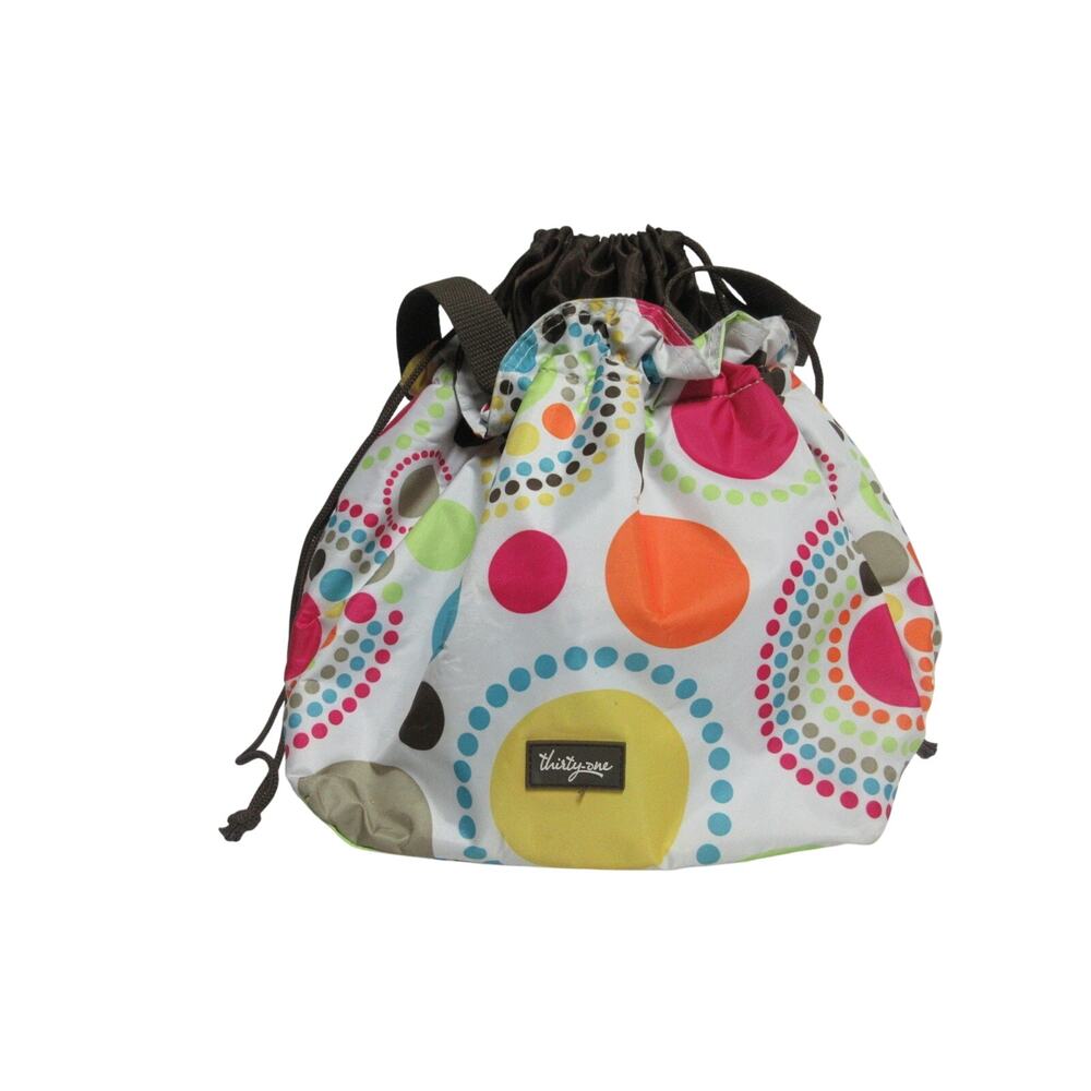 Thirty-One Drawstring Cinch It Up Thermal Lunch Bag Polka Dots